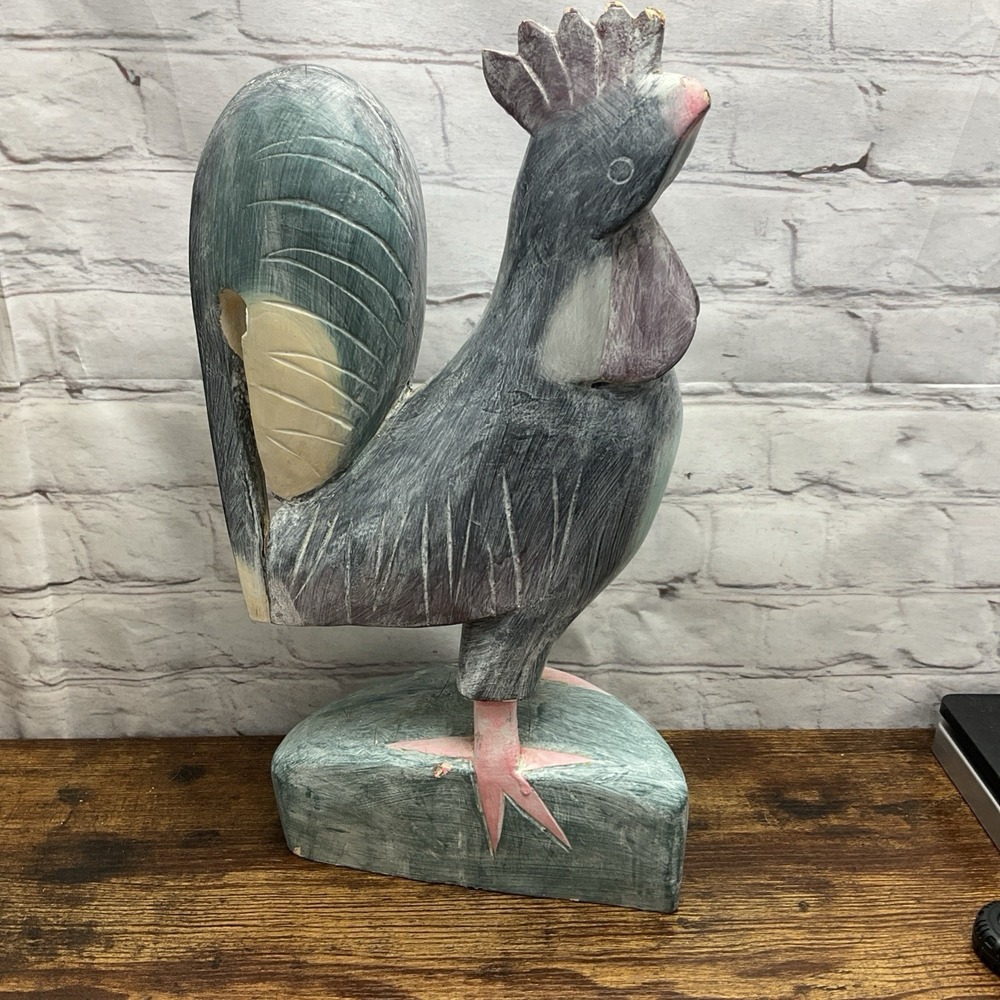 Vintage Wood Folk Art Rooster Tall 16" Figurine Hand Painted